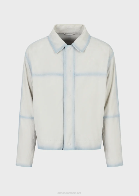 bărbați R802G1293 Bluzon de piele intoarsa usoara de capra cu efect de gradient lucrat manual Armani gheaţă