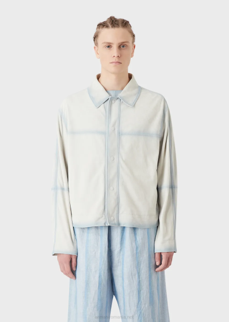 bărbați R802G1293 Bluzon de piele intoarsa usoara de capra cu efect de gradient lucrat manual Armani gheaţă