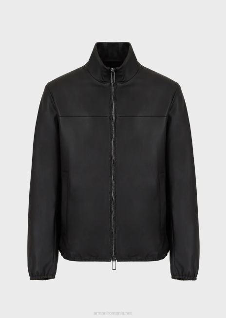 bărbați R802G1298 Bluză din piele de miel nappa semi-anilină cu fermoar pe toată lungimea Armani negru