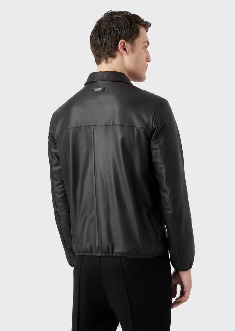 bărbați R802G1298 Bluză din piele de miel nappa semi-anilină cu fermoar pe toată lungimea Armani negru