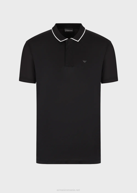 bărbați R802G1524 Cămașă polo din tricou din amestec tencel, travel essentials Armani negru