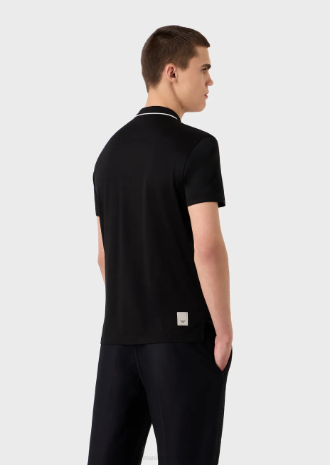 bărbați R802G1524 Cămașă polo din tricou din amestec tencel, travel essentials Armani negru
