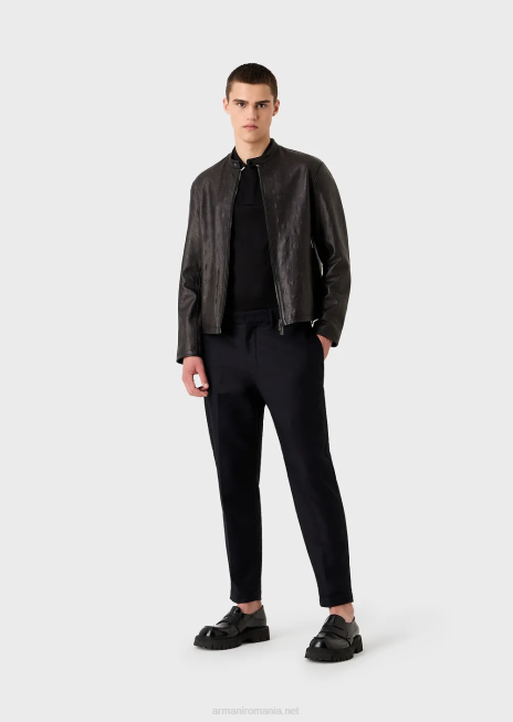 bărbați R802G1524 Cămașă polo din tricou din amestec tencel, travel essentials Armani negru