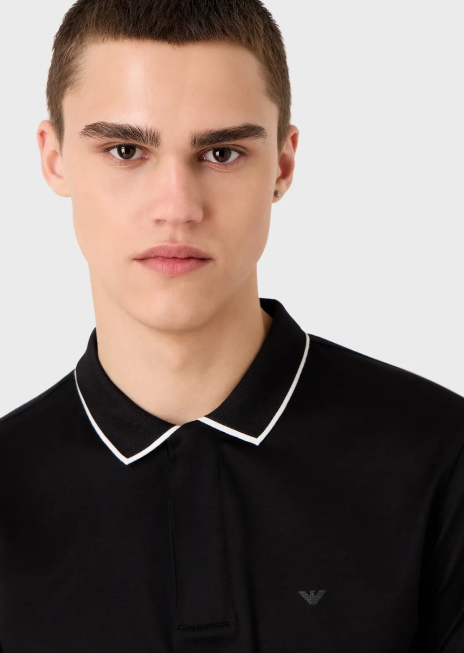 bărbați R802G1524 Cămașă polo din tricou din amestec tencel, travel essentials Armani negru