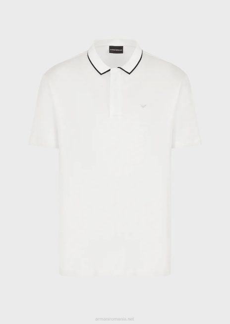 bărbați R802G1525 Cămașă polo din tricou din amestec tencel, travel essentials Armani alb