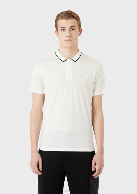 bărbați R802G1525 Cămașă polo din tricou din amestec tencel, travel essentials Armani alb