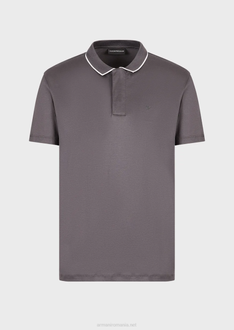 bărbați R802G1526 Cămașă polo din tricou din amestec tencel, travel essentials Armani gri închis