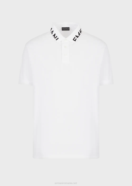 bărbați R802G1527 tricou polo din piqué mercerizat cu guler cu logo Armani logo alb