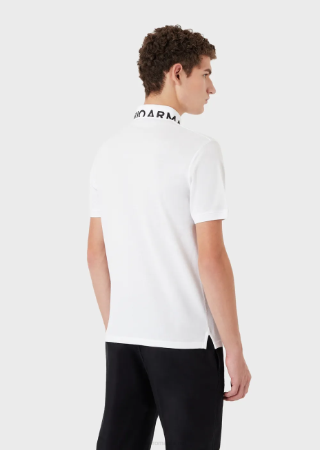 bărbați R802G1527 tricou polo din piqué mercerizat cu guler cu logo Armani logo alb