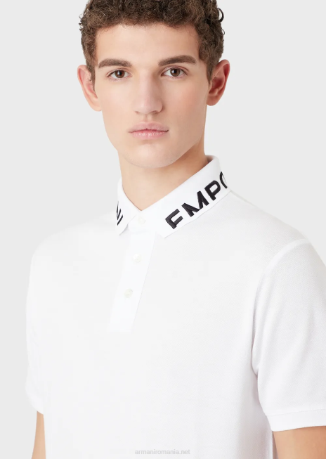 bărbați R802G1527 tricou polo din piqué mercerizat cu guler cu logo Armani logo alb