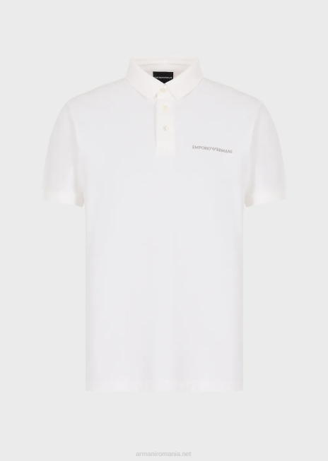 bărbați R802G1529 Tricou polo din tricou cu imprimeu grafic supradimensionat și logo Armani alb