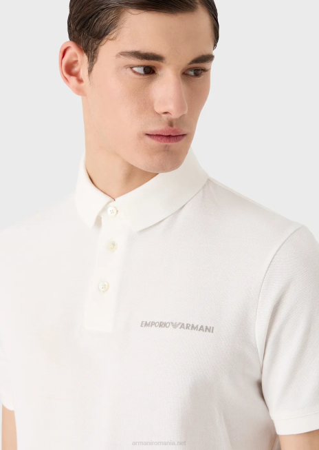 bărbați R802G1529 Tricou polo din tricou cu imprimeu grafic supradimensionat și logo Armani alb