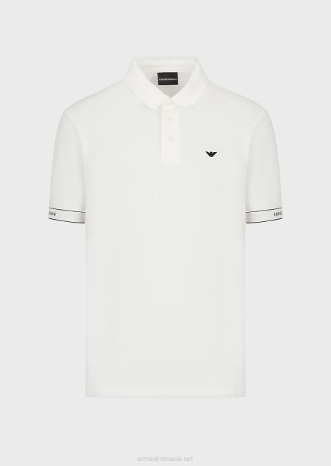 bărbați R802G1531 Tricou polo din tricou cu logo-ul jacquard plasat Armani logo alb