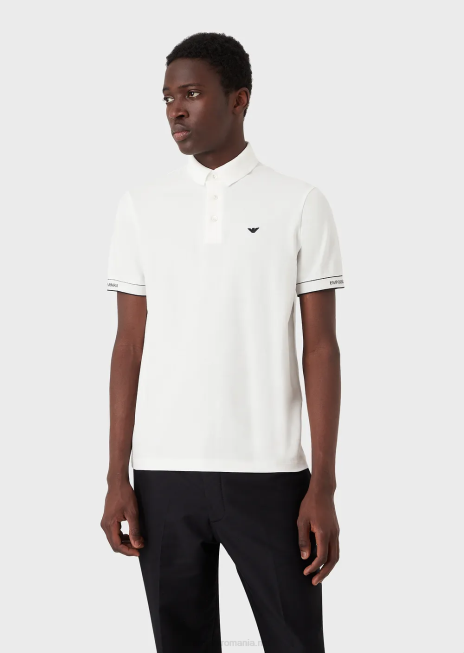bărbați R802G1531 Tricou polo din tricou cu logo-ul jacquard plasat Armani logo alb