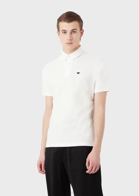 bărbați R802G1532 Tricou polo din tricou cu logo-ul jacquard plasat Armani alb
