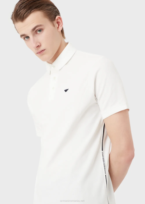 bărbați R802G1532 Tricou polo din tricou cu logo-ul jacquard plasat Armani alb