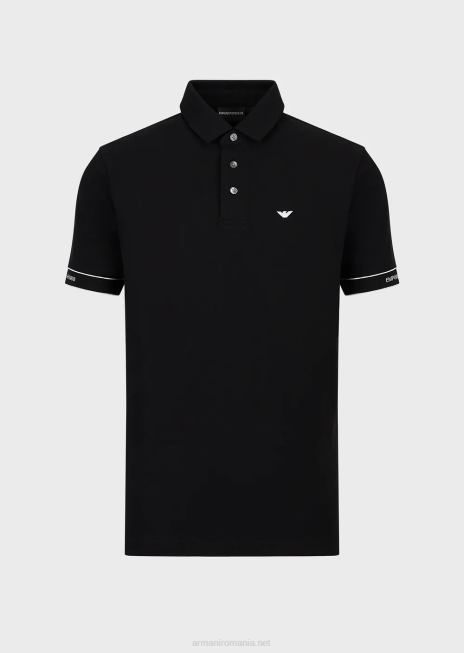 bărbați R802G1533 Tricou polo din tricou cu logo-ul jacquard plasat Armani negru