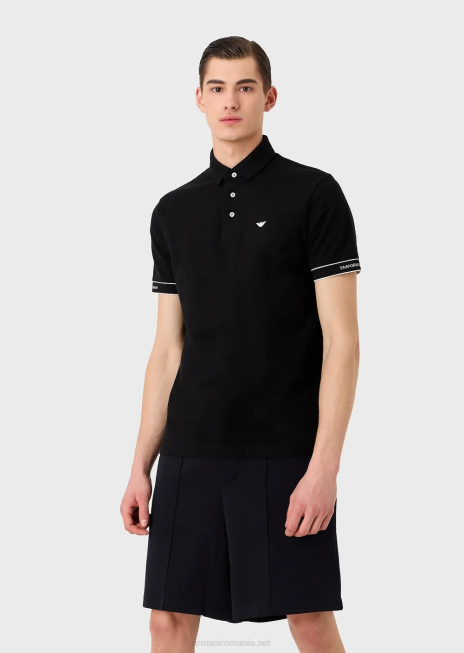 bărbați R802G1533 Tricou polo din tricou cu logo-ul jacquard plasat Armani negru