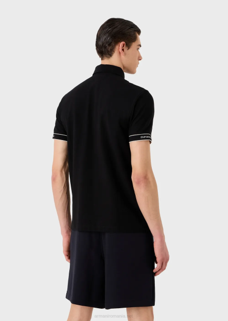 bărbați R802G1533 Tricou polo din tricou cu logo-ul jacquard plasat Armani negru