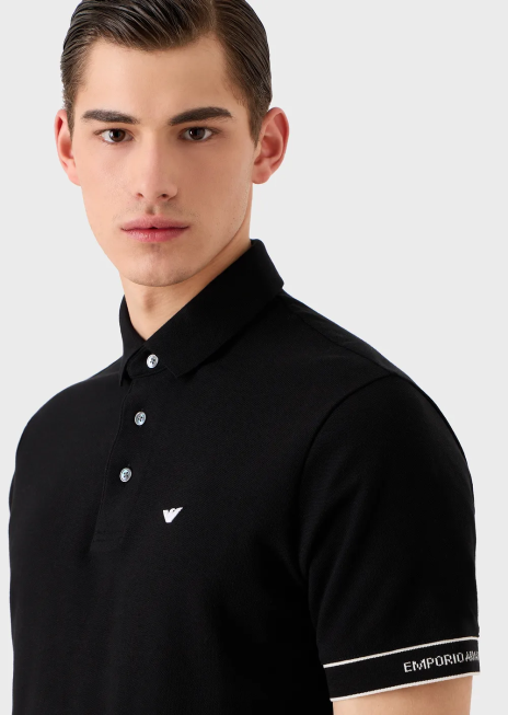 bărbați R802G1533 Tricou polo din tricou cu logo-ul jacquard plasat Armani negru
