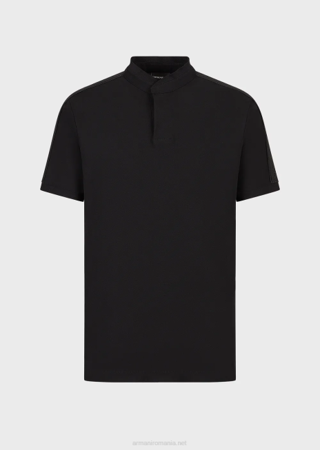 bărbați R802G1535 Tricou polo din tricou cu guler guru și bandă cu logo Armani negru