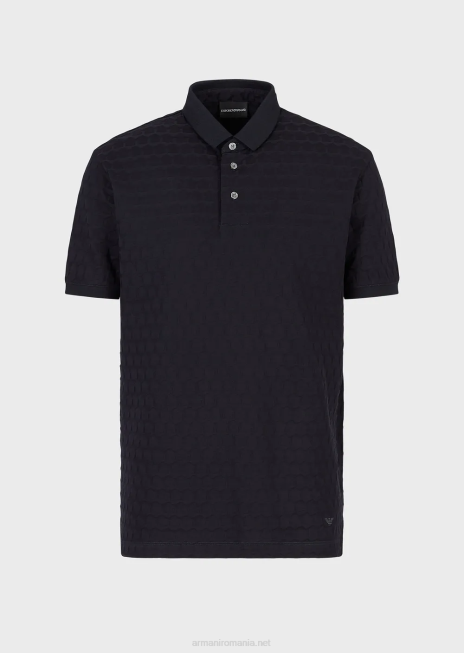 bărbați R802G1536 tricou polo din tricou cu motiv geometric jacquard Armani albastru marin
