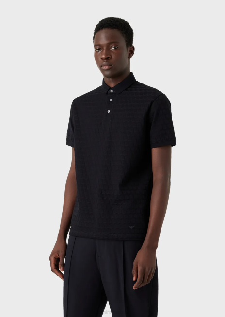 bărbați R802G1536 tricou polo din tricou cu motiv geometric jacquard Armani albastru marin
