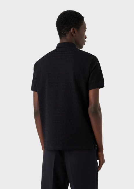 bărbați R802G1536 tricou polo din tricou cu motiv geometric jacquard Armani albastru marin