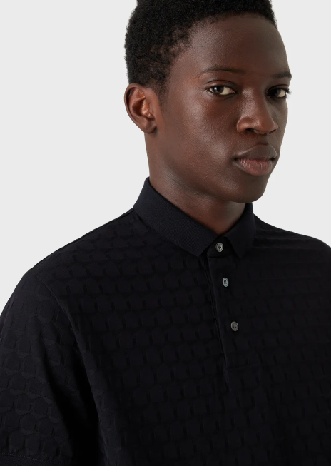 bărbați R802G1536 tricou polo din tricou cu motiv geometric jacquard Armani albastru marin