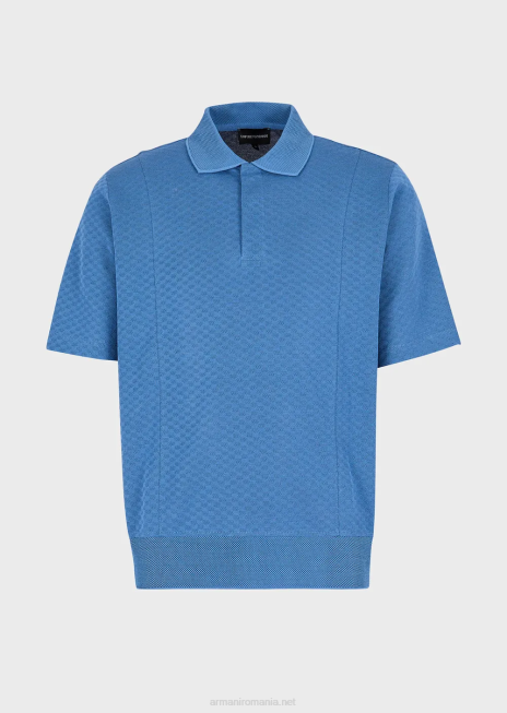 bărbați R802G1539 Tricou polo din tricot jacquard cu micro model Armani azur