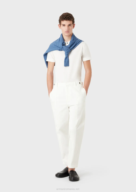 bărbați R802G1541 tricou polo slim-fit, cu ornamente contrastante Armani alb