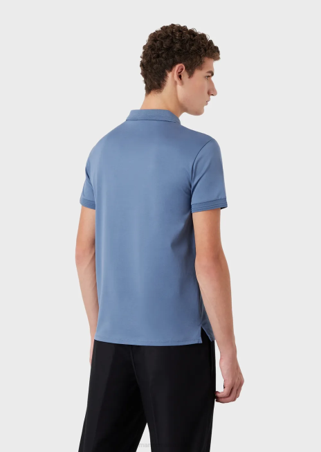 bărbați R802G1542 tricou polo slim-fit, cu ornamente contrastante Armani albastru