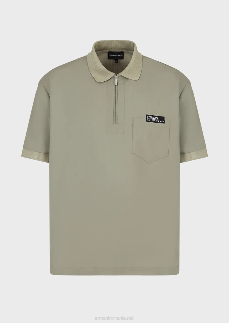 bărbați R802G1543 tricou polo din lana usoara cu fermoar partial Armani gri