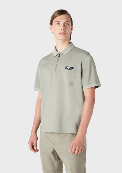 bărbați R802G1543 tricou polo din lana usoara cu fermoar partial Armani gri