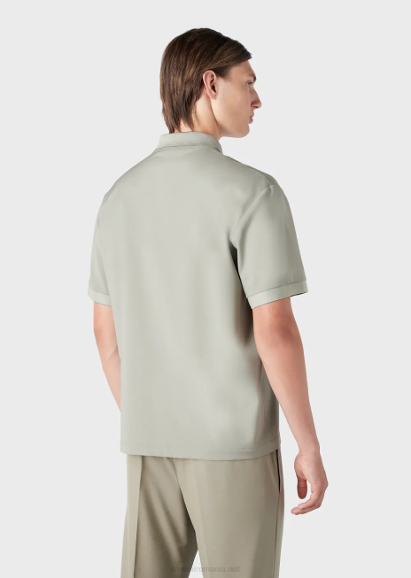 bărbați R802G1543 tricou polo din lana usoara cu fermoar partial Armani gri