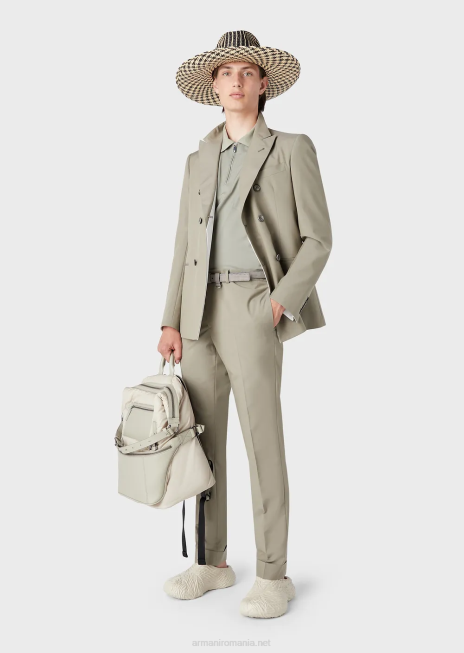 bărbați R802G1543 tricou polo din lana usoara cu fermoar partial Armani gri