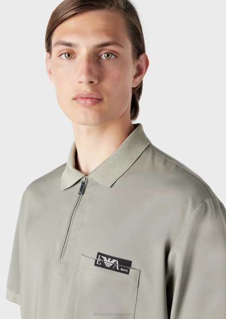 bărbați R802G1543 tricou polo din lana usoara cu fermoar partial Armani gri