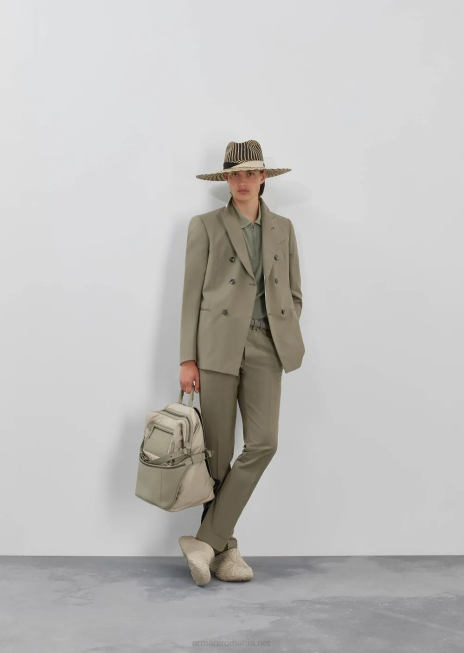 bărbați R802G1543 tricou polo din lana usoara cu fermoar partial Armani gri