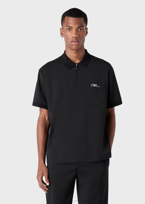 bărbați R802G1544 tricou polo din lana usoara cu fermoar partial Armani negru