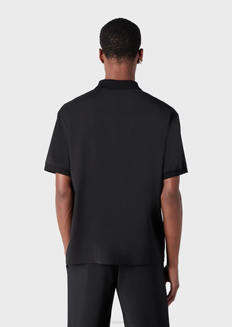 bărbați R802G1544 tricou polo din lana usoara cu fermoar partial Armani negru
