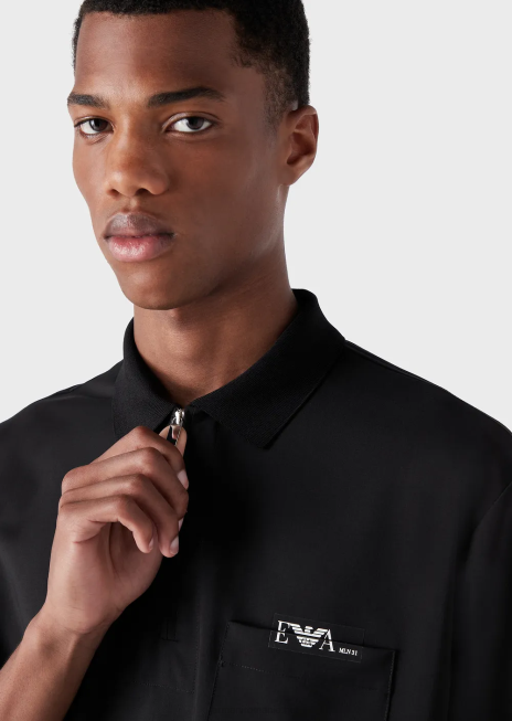 bărbați R802G1544 tricou polo din lana usoara cu fermoar partial Armani negru