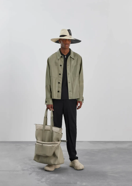 bărbați R802G1544 tricou polo din lana usoara cu fermoar partial Armani negru