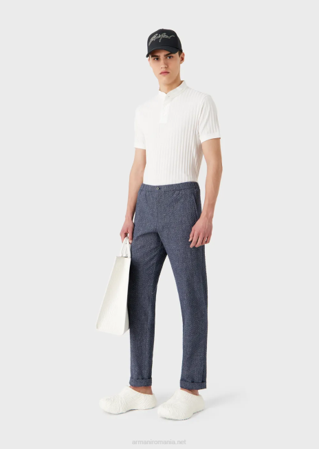 bărbați R802G1545 Tricou polo din tricou cu guler guru, cu motiv jacquard pe tot suprafata Armani alb