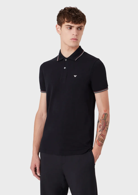bărbați R802G1547 tricou polo din piqué stretch cu micro vultur Armani albastru marin