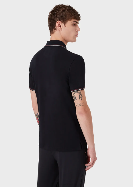 bărbați R802G1547 tricou polo din piqué stretch cu micro vultur Armani albastru marin