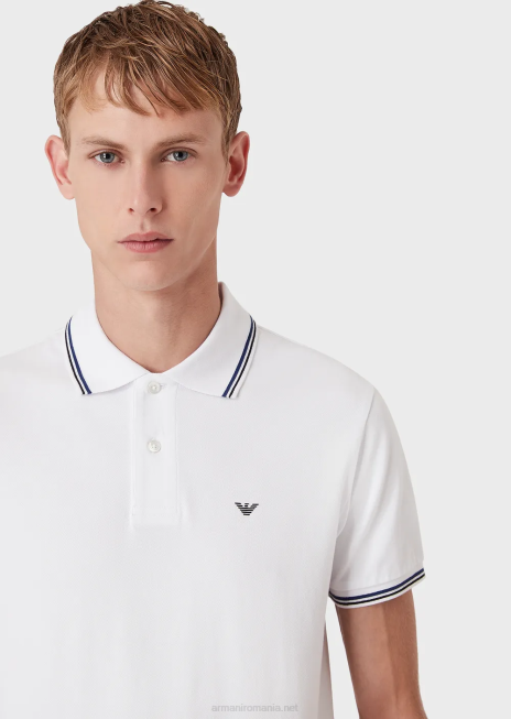 bărbați R802G1548 tricou polo din piqué stretch cu micro vultur Armani alb