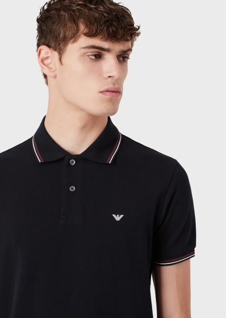 bărbați R802G1550 tricou polo din piqué stretch cu micro vultur Armani negru