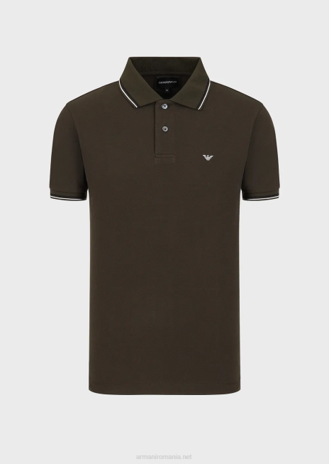 bărbați R802G1551 tricou polo din piqué stretch cu micro vultur Armani verde militar