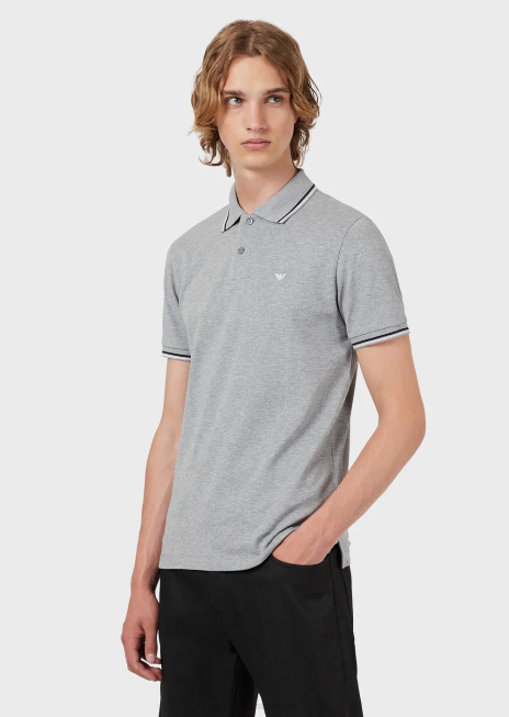 bărbați R802G1553 tricou polo din piqué stretch cu micro vultur Armani gri deschis