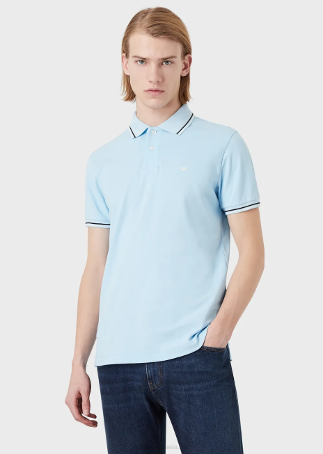 bărbați R802G1554 tricou polo din piqué stretch cu micro vultur Armani azur